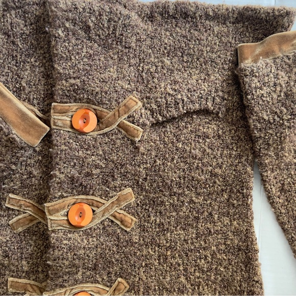 Anthropologie HWR Brown Boucle Knit Gold Velvet Trim Fitted Cardigan Sweater Sm - Picture 4 of 8
